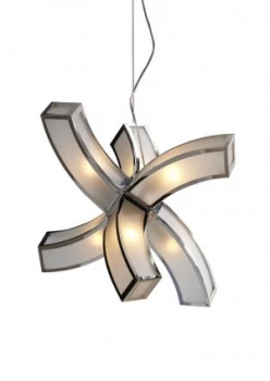 E27 Ceiling Pendant 6 arms 6 Light E27, Polished Chrome, White Acrylic