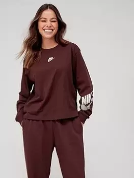 Nike NSW Long Sleeve Top - Brown , Dark Grey, Size XL, Women