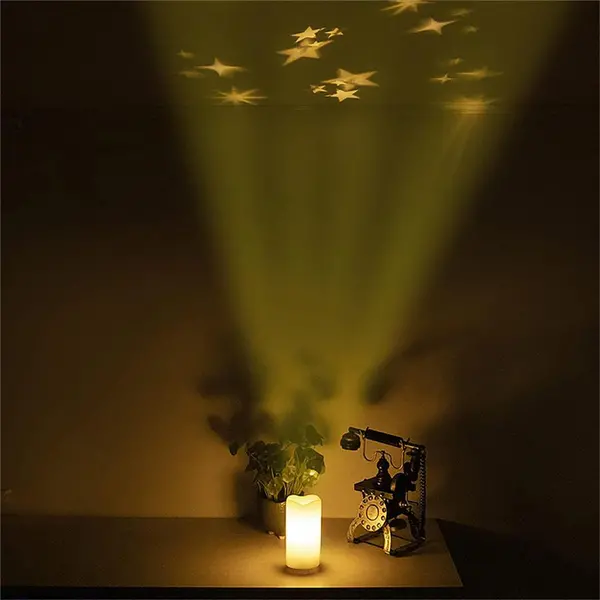 LED Artificial Flameless Candle with White Stars Projector Light, Dimmable Brightness and Timer ELV-987862