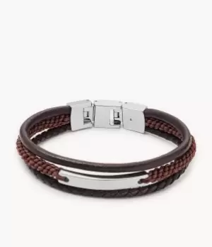 Fossil Men Drew Brown Leather Multi Strand Bracelet