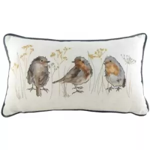 Evans Lichfield - Oakwood Robin Watercolour Print Piped Edge Cushion Cover, Multi, 30 x 50 Cm