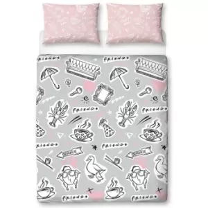 Friends Coffee Duvet Cover Set (Single) (Pink/Grey/White) - Pink/Grey/White