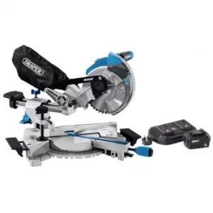 Draper D20 20V Brushless Sliding Compound Mitre Saw, 185mm, 1 x 5.0Ah Battery, 1 x Twin Charger