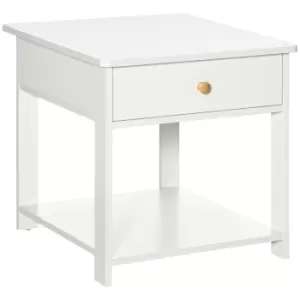 HOMCOM Bedside Table with Drawer and Bottom Shelf, Square Side End Table for Bedroom, Living Room, White