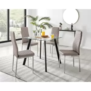 Furniturebox UK - Furniturebox Seattle Glass and Black Metal Leg Square Dining Modern Industrial Dining Table & 4 Cappuccino Milan Chrome Leg Faux