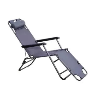 Outsunny Sun Lounger Recliner Chair 2 In 1 Garden Foldable Steel Grey Outdoor