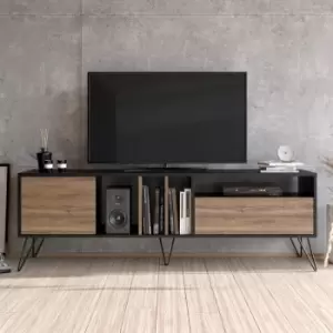 Decorotika Mistico 180 Cm Wide Modern TV Unit, TV Stand, TV Cabinet With Shelves And 2 Cabinets Black&Walnut
