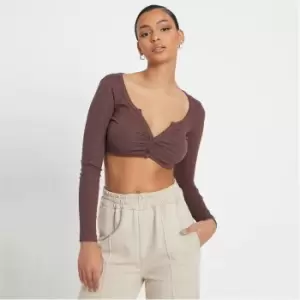 I Saw It First Rib Button Front Crop Top - Brown