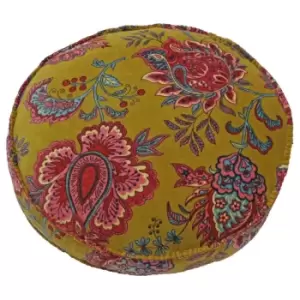 Paoletti Malisa Round Polyester Filled Cushion Cotton Lemon Curry