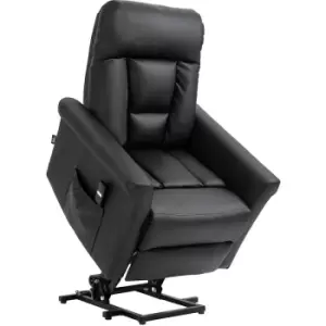 Power Lift Chair, pu Leather Electric Recliner with Side Pocket, Black - Black - Homcom