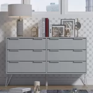 Fwstyle - Matt Grey 6 Drawer Bedroom Chest Drawers.Silver Hairpin Legs.14cm Deep Drawers. - Grey