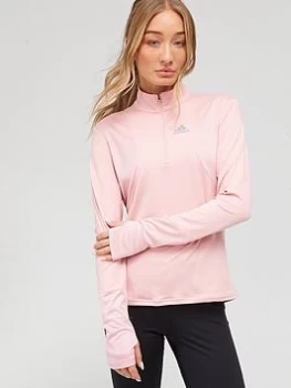 adidas Own The Run 1/2 Zip Long Sleeve Tee - Mauve Size L, Women