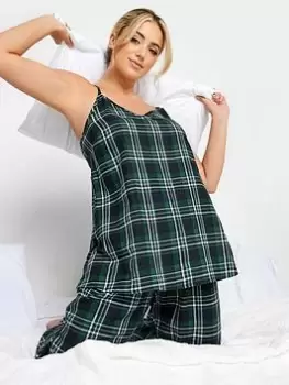 Yours Green Tartan Pj Cami, Green, Size 26-28, Women