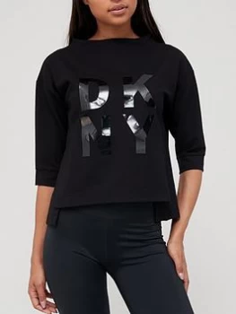 DKNY SPORT Stacked Lacquer Logo Popover Top - Black Size XS Women