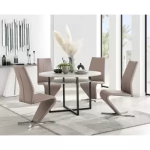 Furniturebox Adley Grey Concrete Effect 120cm Storage Dining Table & 4 Cappuccino Willow Silver Feet Faux Leather Chairs