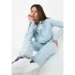 Missguided Over Fray Detail Denim Jacket Co Ord - Blue