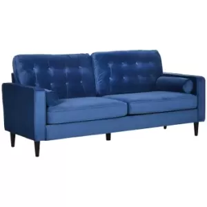 HOMCOM 3-seater Sofa Velvet Feel Fabric Sofa Couch With Cylindrical Pillows - Blue