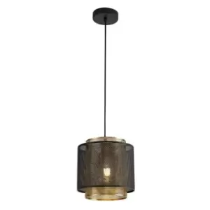 Single Small Ceiling Pendant, 1 Light Adjustable E27, Matt Black, Satin Gold - Luminosa Lighting