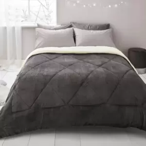 Catherine Lansfield So Soft Velvet Sherpa Quilted Comforter Bedspread, Grey, Double