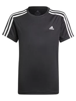 adidas Junior Boys 3-Stripes T-Shirt - Black/White, Size 9-10 Years