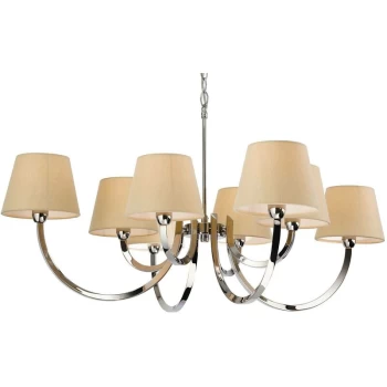 Firstlight - Fairmont - 8 Light Multi Arm Chandelier Polished Stainless Steel, Cream Linen Shade, E14