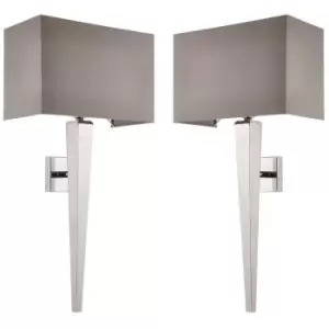 2 PACK Rectangular Dimmable Wall Light Chrome & Grey Shade Modern Bedside Lamp