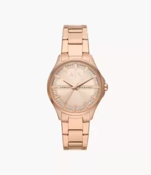 Armani Exchange Womens Armani Exchange Three-Hand Rose Gold-Tone Stainless Steel Watch