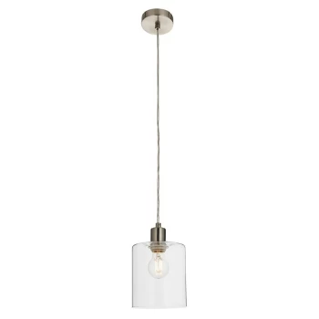 Toledo 1 Light Ceiling Pendant Brushed Nickel & Clear Glass, E27