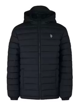 U.S. Polo Assn. Boys Hooded Quilted Jacket - Black, Size Age: 10-11 Years