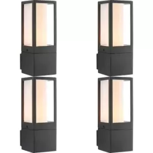 4 PACK Outdoor Box Lantern Wall Light - 7W LED GU10 - Textured Grey & Opal Pc