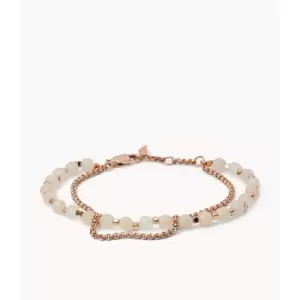 Fossil Womens Georgia Pink Semi-Precious Double-Chain Bracelet - Pink / Rose Gold