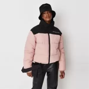 Missguided Branded Colour Block Puffer Coat - Pink