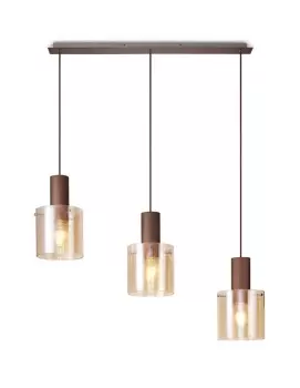 Linear Pendant, 3 Light Adjustable E27, Mocha, Amber Glass