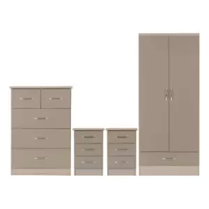 Seconique Nevada 2 Door 1 Drawer Wardrobe Bedroom Set - Oyster Gloss/Light Oak Effect Veneer