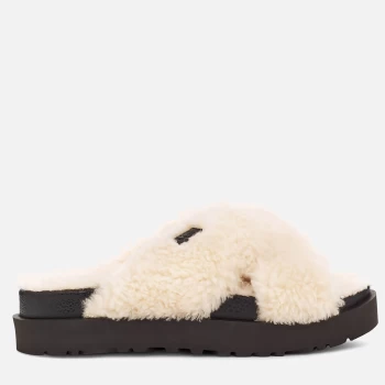 UGG Womens Fuzz Sugar Cross Slide Sustainable Slippers - Natural/Black - UK 3