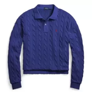 Polo Ralph Lauren Cable Knit Polo Jumper - Blue