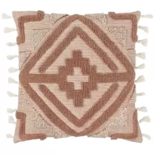 Kalai Tufted Geometric Cotton Rich Tasselled Cushion Cover, Cinnamon, 45 x 45cm - Furn