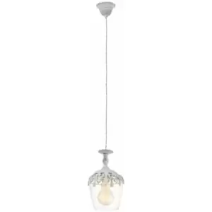 Hanging Ceiling Pendant Light White Patina & Glass Shade 1x E27 Feature Lamp