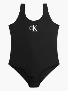 Calvin Klein Girls CK Swimsuit - Black, Size Age: 14-16 Years, Women