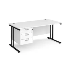 Office Desk Rectangular Desk 1600mm With Pedestal White Top With Black Frame 800mm Depth Maestro 25 MC16P3KWH