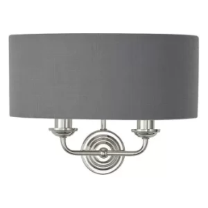 Shade Wall Lamp Bright Nickel Plate, Charcoal Fabric