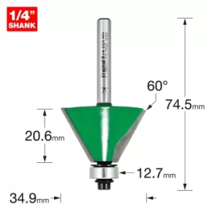 Trend CRAFTPRO Bearing Guided Bevel Router Cutter 38.3mm 22.2mm 1/4"