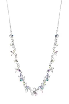 Silver Crystal Aurora Borealis Graduated Floral Short Necklace