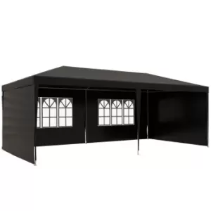 Outsunny 6 x 3m Party Tent Gazebo with Windows and Side Panels - Black