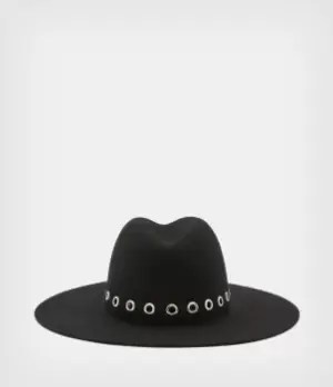 AllSaints Womens Whitley Eyelet Wool Fedora, Black