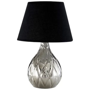 Premier Housewares Hannah Table Lamp in Silver Ceramic with Diamond Detail & Black Shade