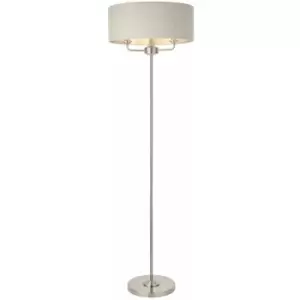 Loops - Floor Lamp Light - Brushed Chrome & Natural Linen - 3 x 40W E14 - Base & shade