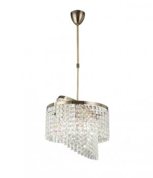 Telescopic Ceiling Pendant 6 Light with Adjustable Rings Antique Brass, Crystal