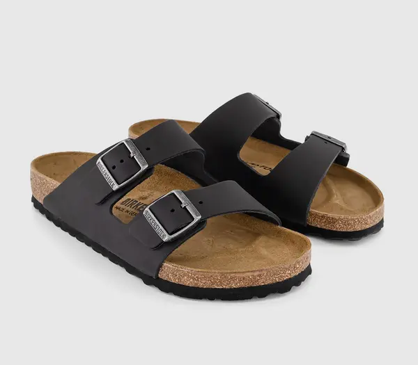 Birkenstock Mens Arizona Two Strap Sandals Oiled Black Leather, 10.5