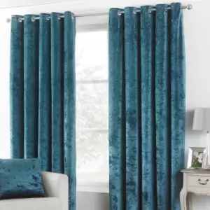 Verona Teal Velvet Eyelet Curtains Blue